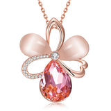 Pink Topaz Flower Necklace in 18K Rose Gold Plated with Swarovski