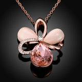 Pink Topaz Flower Necklace in 18K Rose Gold Plated with Swarovski