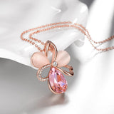 Pink Topaz Flower Necklace in 18K Rose Gold Plated with Swarovski