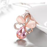 Pink Topaz Flower Necklace in 18K Rose Gold Plated with Swarovski
