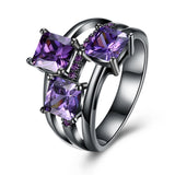 Three-Stone Purple Swarovski Elements Asscher Cut Black Rhodium