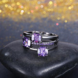 Three-Stone Purple Swarovski Elements Asscher Cut Black Rhodium