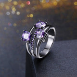 Three-Stone Purple Swarovski Elements Asscher Cut Black Rhodium
