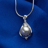Pearl Necklace in 18K White Gold Plated with Swarovski Crystals