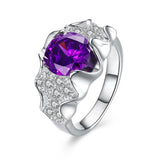 Silver Plating Purple Stone Swarovski Pav'e Cluster Ring