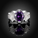 Silver Plating Purple Stone Swarovski Pav'e Cluster Ring