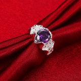 Silver Plating Purple Stone Swarovski Pav'e Cluster Ring