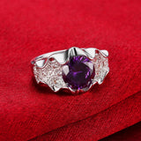 Silver Plating Purple Stone Swarovski Pav'e Cluster Ring