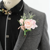 LKY Fr Boutonnieres Flowers Artificial Red Roses Silk Ivory Corsage