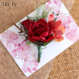 LKY Fr Boutonnieres Flowers Artificial Red Roses Silk Ivory Corsage