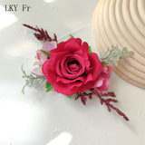 LKY Fr Boutonnieres Flowers Artificial Red Roses Silk Ivory Corsage