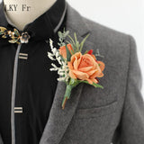 LKY Fr Boutonnieres Flowers Artificial Red Roses Silk Ivory Corsage
