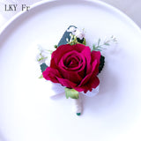 LKY Fr Boutonnieres Flowers Artificial Red Roses Silk Ivory Corsage