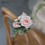 LKY Fr Boutonnieres Flowers Artificial Red Roses Silk Ivory Corsage