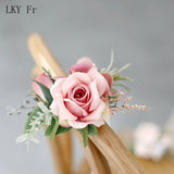 LKY Fr Boutonnieres Flowers Artificial Red Roses Silk Ivory Corsage