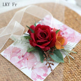 LKY Fr Boutonnieres Flowers Artificial Red Roses Silk Ivory Corsage