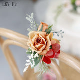 LKY Fr Boutonnieres Flowers Artificial Red Roses Silk Ivory Corsage