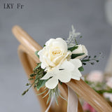 LKY Fr Boutonnieres Flowers Artificial Red Roses Silk Ivory Corsage
