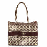 BURGUNDY BEIGE TRAVEL TOTE BAG WITH CLUTCH