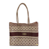 BURGUNDY BEIGE TRAVEL TOTE BAG WITH CLUTCH