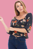 Floral Print Rouched Chest Tie Front Peplum Long Sleeve Peasant Top