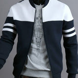 Men Casual Polyester Rib sleeve Standard Regular Zipper Jackets