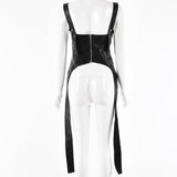 Leather Crop Top Backless Zipper Black Cami