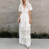 Off Shoulder Lace Patchwork Elegant Dress Women Summer V Neck Spaghetti Strap Dress Female New Fashion Solid Party Dresses