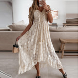 Off Shoulder Lace Patchwork Elegant Dress Women Summer V Neck Spaghetti Strap Dress Female New Fashion Solid Party Dresses