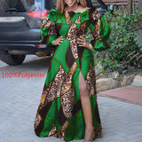 VONDA Women Vintage Long Sleeve High Slit Party Ruffled Dress Casual Vestido Oversized Robe Femme