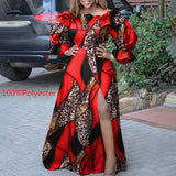 VONDA Women Vintage Long Sleeve High Slit Party Ruffled Dress Casual Vestido Oversized Robe Femme