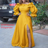 VONDA Women Vintage Long Sleeve High Slit Party Ruffled Dress Casual Vestido Oversized Robe Femme