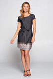 Boho Border Print Knit Dress with Waist Tie