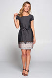 Boho Border Print Knit Dress with Waist Tie