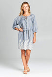 Denim Blue Embroidered Dress with Tie
