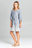 Denim Blue Embroidered Dress with Tie