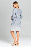 Denim Blue Embroidered Dress with Tie