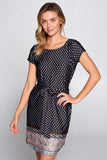 Boho Border Print Knit Dress with Waist Tie