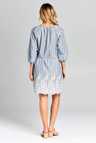 Denim Blue Embroidered Dress with Tie