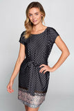 Boho Border Print Knit Dress with Waist Tie