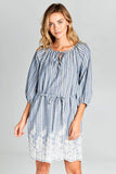 Denim Blue Embroidered Dress with Tie