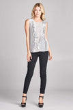 SLEEVELESS ROUND NECK STRIPED TOP WITH RUFFLE DETAILS