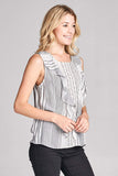 SLEEVELESS ROUND NECK STRIPED TOP WITH RUFFLE DETAILS