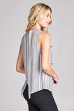 SLEEVELESS ROUND NECK STRIPED TOP WITH RUFFLE DETAILS