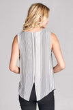 SLEEVELESS ROUND NECK STRIPED TOP WITH RUFFLE DETAILS