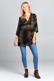 3/4 SLEEVE PRINT V-NECK TUNIC