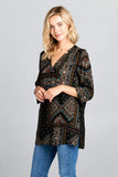 3/4 SLEEVE PRINT V-NECK TUNIC