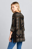 3/4 SLEEVE PRINT V-NECK TUNIC