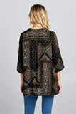 3/4 SLEEVE PRINT V-NECK TUNIC