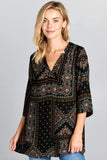 3/4 SLEEVE PRINT V-NECK TUNIC